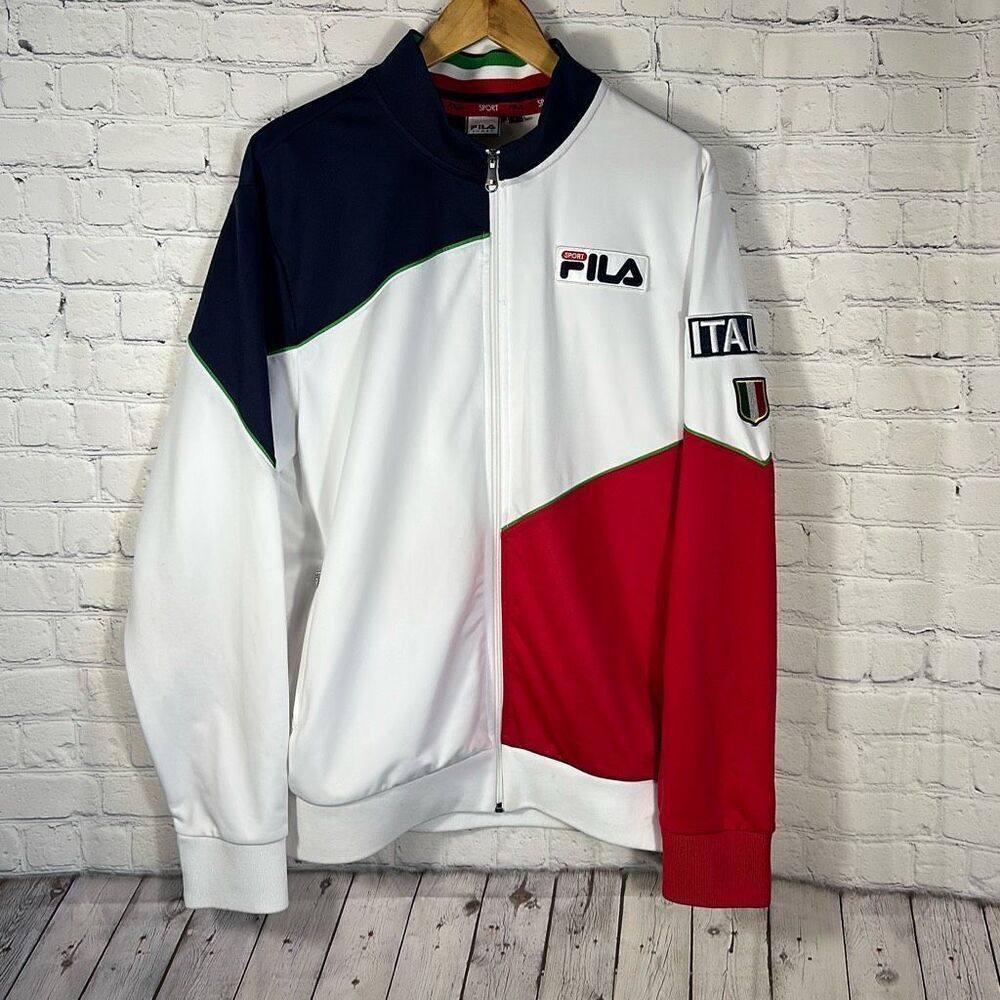 Fila Sport "Italia" Men's Large L  Full Zip Track/Soccer Jacket Red‎ Blue READ